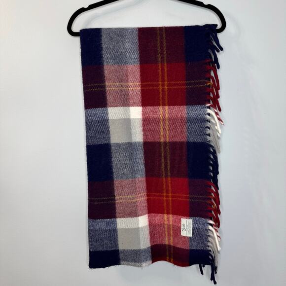 Vintage Faribo Faribault Woolen Mill Company Plaid Red Blue Wool Throw Blanket - Picture 3 of 7